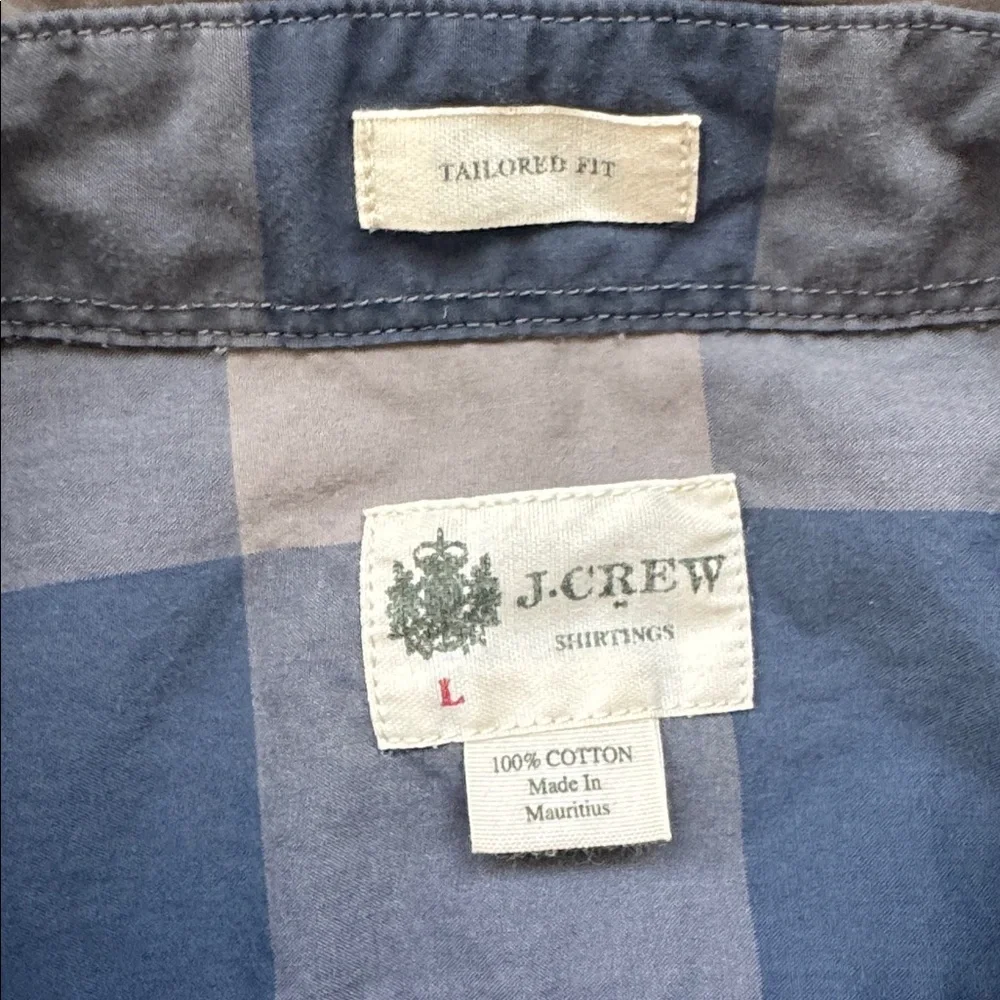 J Crew Tailored Fit Blue Plaid Button Down Shirt Men Large Cotton Preppy Casual